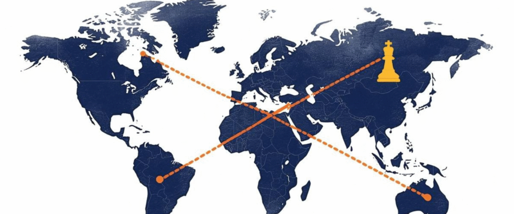 Mapa del mundo con elementos de estrategia, simbolizando la movilidad internacional y la planificación fiscal.